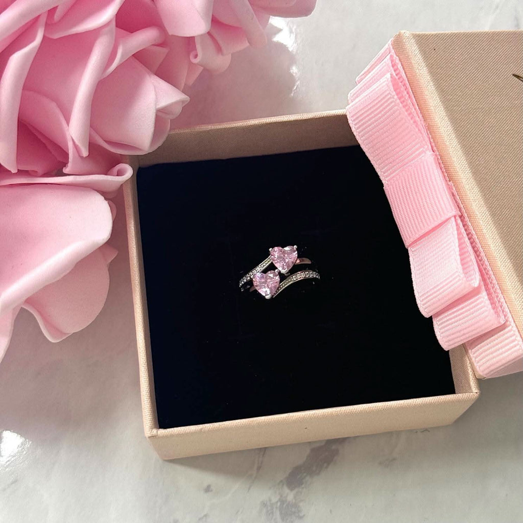 DOUBLE PINK HEARTS Ring S925 Sterling Silver